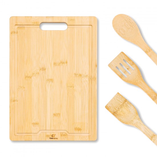 GL Kitchen Accessories Set Bamboo Cutting Board Chopping Board Set With Utensil 4 Piece Bamboo Cooking Utensils With Holder