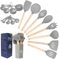 Heat Resistant Silicone Kitchen Utensil Sets Non Stick Silicone Cooking Utensil Set with Wood Handle