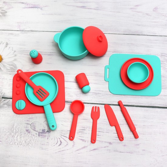 BPA Free Silicone Saft Pretend Cooking Kitchen Play Toys For 0-24 Month Babies Pretend Play Kids Silicone Educational Toys