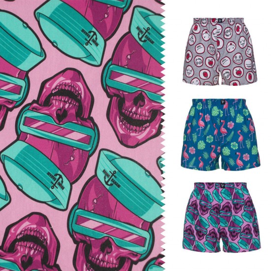 Summer lightweight mens boys cloth punk purple skull Printing 100% Cotton poplin Fabric For Children shorts