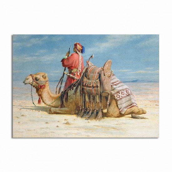 Artwork Decoration Canvas Wall Poster Oil Painting a Nomad and His Camel Resting in the Desert by Carl Haag for Office Decor