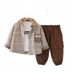 New Trendy High Quality Children Leisure Suit Organic Cotton Baby Boys Boutique Clothes Classic Stripe Kids Shirt Sets