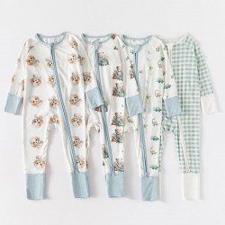 AustinBella High quality suppliers vendors custom printed baby clothes floral organic bamboo baby romper zipper blanket pajamas