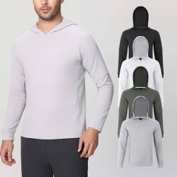 Custom Polyester Hooded Long Sleeve Men's Athletic Stretch Slim Sports Fitness Solid Hoodie Sweatshirt