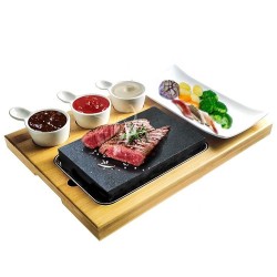 Wholesale hot selling steak cook Complete Set Lava Hot cooking stone with bamboo Plate Indoor BBQ