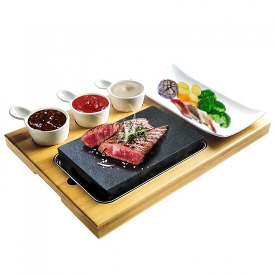 Wholesale hot selling steak cook Complete Set Lava Hot cooking stone with bamboo Plate Indoor BBQ