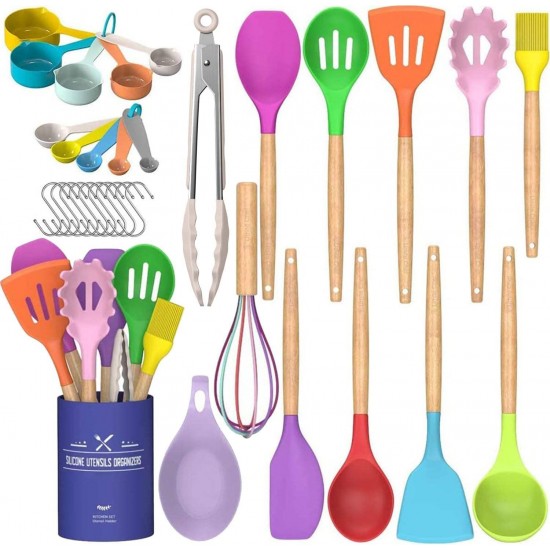 33 pcs Kitchen Cooking Utensils Set Non-stick Silicone Cooking Kitchen Utensils Spatula Set with Holder