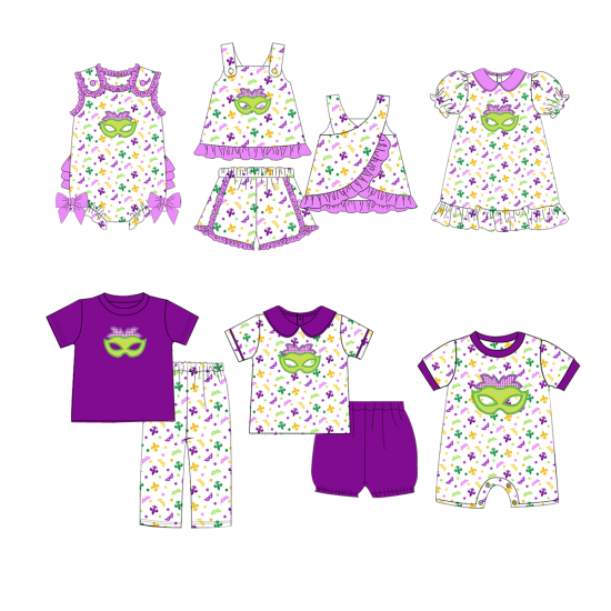 Wholesale Organic Cotton Mardi Gras print Short Sleeve Summer Baby Boy Outfits baby clothing set