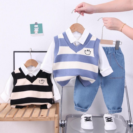 children boy gentleman clothes set new autumn boy knitted vest shirt pants 3pcs outfit