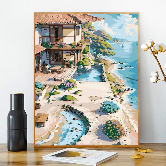 Diy Digital Oil Painting Hand-Painted Cartoon Landscape Filling Decorative Healing Painting for Home for Children's Room Decor