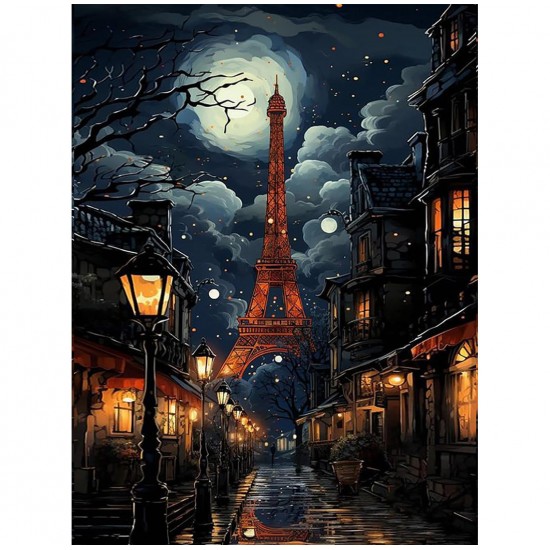 Wholesale diamond art kits full drill night eiffel tower square diamond art painting kits for wall decor gifts