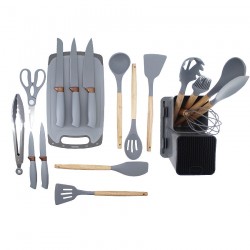 wholesale 19 Pieces Cookware Set Cooking Gadget Kitchen Utensils Set With Wooden Handle