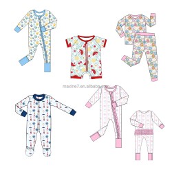 Bamboo Baby Cloth Jumpsuit Organic Cotton Double Zippers Bamboo Rompers Onesie Footed Sleepwear Kids Pajamas