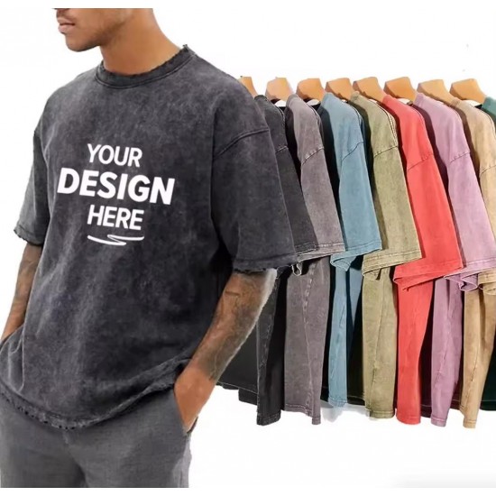 High Quality 100% Cotton men's T-shirt Oversized Repeated Antique Blank Street Style T-shirt Loose Casual Pickled Faded T-shirt