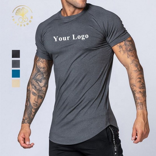 Custom Quick Dry Workout Fitness Athletic Wear Curved Hem Sports Slim Fit T-Shirts Moisture Wicking Bamboo Gym T Shirts For Men