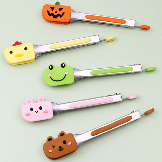 7\" Non-Slip Silicone Food Clip with Latch Utensil Salad and BBQ Tongs stainless steel food tong