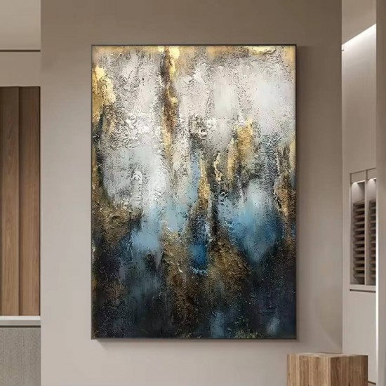 Home Decor 100% Hand Painted Blue and Golden Canvas Texture High Quality Oil Painting handmade luxury modern abstract art