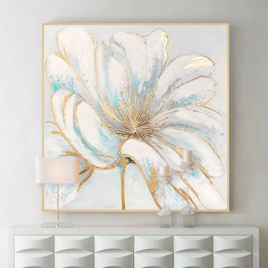 Large Heavy Textured Flower Oil Painting On Canvas Abstract White Floral Landscape Wall Art Modern Home Decor Painting