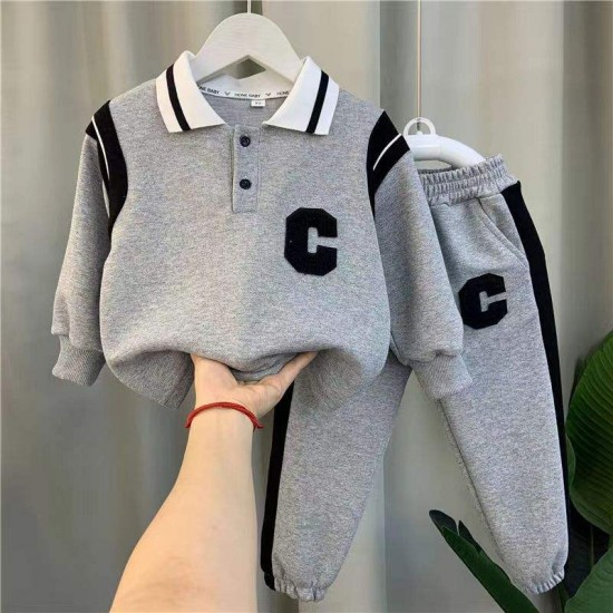 Cotton Kids' Casual 2-Piece Tracksuit Set - Hoodie and Trousers for Boys