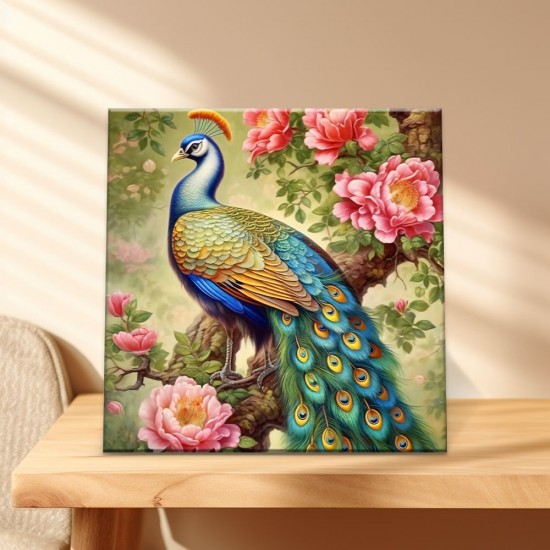 High Quality Hot Selling Beautiful Classic Culture Ornament Peacock Variety Print Canvas Square Frameless Resin Art Painting