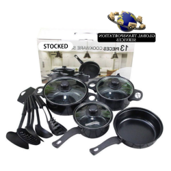 In Stock 13 Pieces Black Cast Iron Kitchen Utensils Cooking Tools Non Stick Cookware Set With Pots And Pans Set And lid