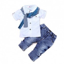 Baby Boy Clothes Casual T-Shirt+Scarf+Jeans 3pc Baby Clothing Set Summer Child Kids Costume For Boys Toddler Boys Clothes