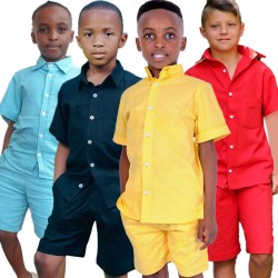 Boys' Set 2023 Casual Short Set Sleeve Shirt Beach Shorts Set Boys Solid Suit Button Top With Shorts Baby Clothes Summer