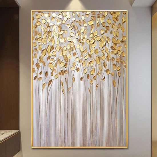 Modern Home Decor Hand Painted Textured Abstract Gold Leaf Wall Art Handmade Oil Painting Art Canvas