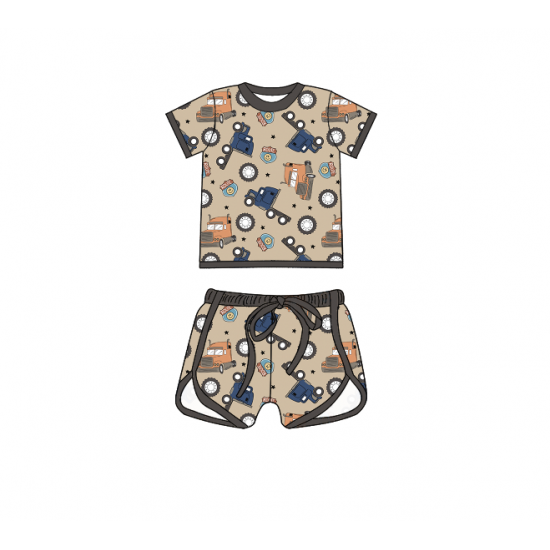 Qingli OEM Custom Factory Wholesale Boys Clothing Sets Casual Cotton Suits Cartoon Print O-Shaped Collar Children 2-7 Years Old