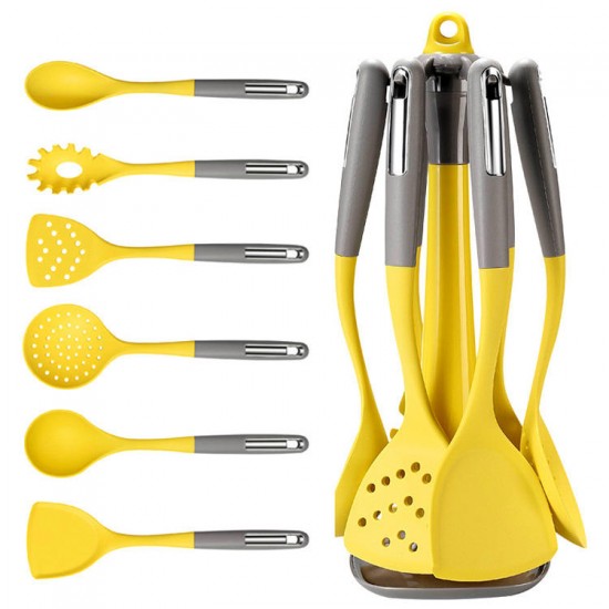 7 pcs silicone kitchen utensil set silicone cooking slotted tuner ladle Spaghetti scratch kitchenware set