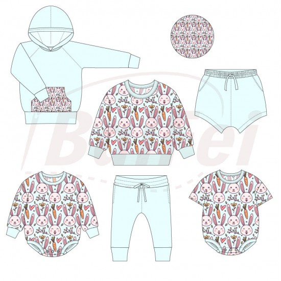 ibaifei custom easter painting spring bamboo kids clothing set new style casual comfortable baby boy clothes