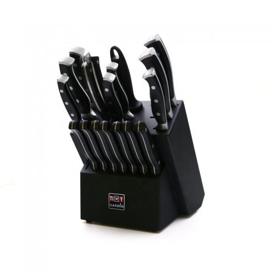 Professional 17 Pcs Multifunction Household Stainless Steel Forged Chef Knife Block Set with Knife Block