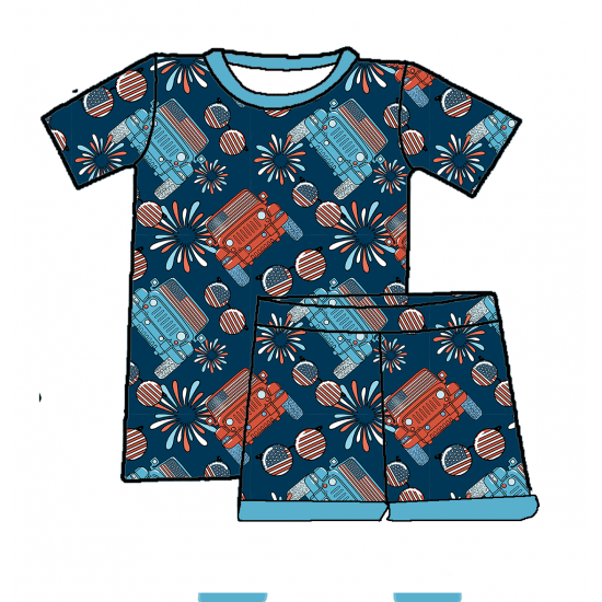 Summer kids tank top and bottom sets July jeep print kids Two Piece Clothes toddler boy clothes set