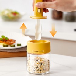 Wholesale New Design Herbs And Spice Container Tools Salt And Bay Leaf Pot Jars Seasoning Spice Jar Pot With Retractable Spoon