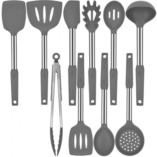 Non-stick Silicone Kitchen Cooking Utensils Set with Stainless Steel Handle Silicone Kitchen Gadgets Set