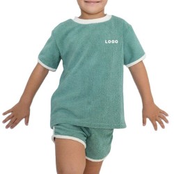 Custom Unisex Terry Tee Short For Children Comfort Soft Terry Fabric Fashion Kids Clothing Set