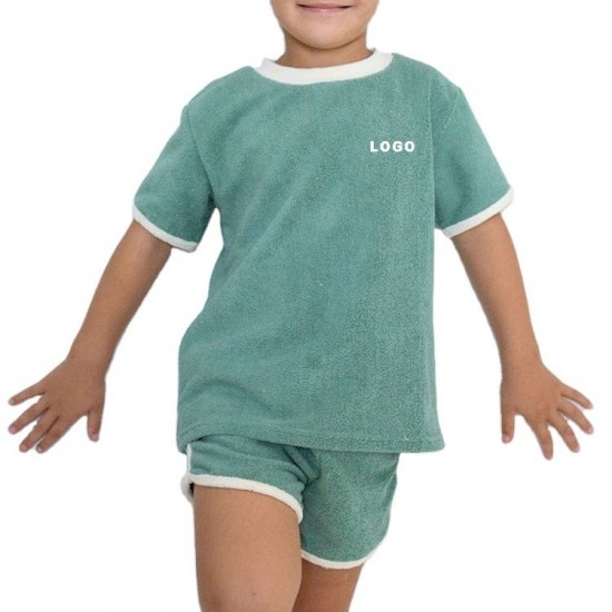 Custom Unisex Terry Tee Short For Children Comfort Soft Terry Fabric Fashion Kids Clothing Set