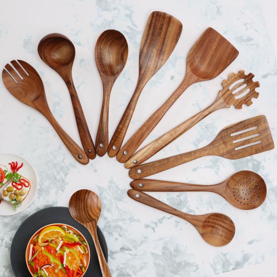 High Quality Modern Design Home Products 9-Piece Kitchen Tools Wooden Utensils Sets