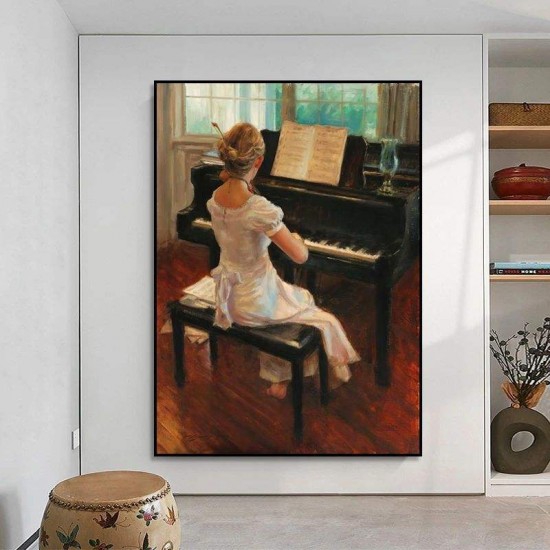 Customized Handmade or Printed Oil Painting for Home Decor Wall Piano Room Decorative Painting Child Girl Music Classical