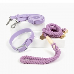 Fashion Luxury PVC Dog Leash And Collar Set With Metal Hardware Cotton Braided Rope Silicone Dog Leash