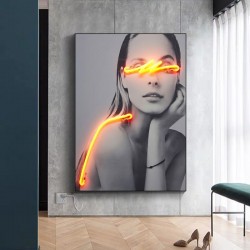 JZ Home Decoration Led Light Decorative Picture Illuminated Portrait Print Canvas Poster Artwork 3D Painting Led