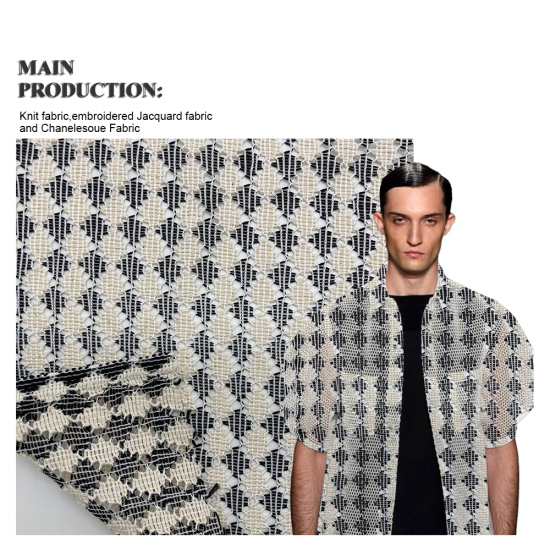 Factory original design GRS 80% Polyester 20% Cotton knitted mash diamond jacquard breathable shirt fabric for men's clothing