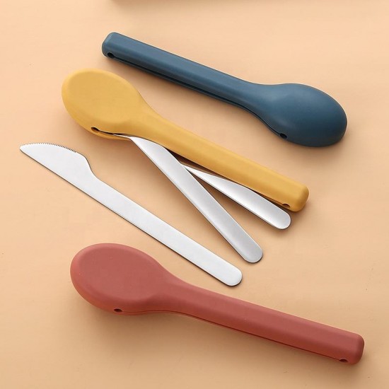 Hot Sale Portable Stainless Steel Flatware Set Knife Fork Spoon Chopsticks Camping Travel Cutlery Set with Silicone Case