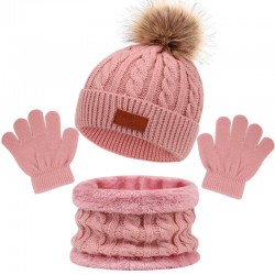 Kids Winter Hat Gloves Scarf Set Girls Toddler Children Hats Beanie With Pom Knit Neck Warmer Gaiter Mittens Fleece Lined Set