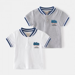 Customized Kids Wear Wholesale V-neck Slim Fit Top Boys Clothing Stylish Short-sleeved Pure Cotton Private Label Kids Clothes