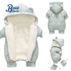 1-3 Years Baby Winter Warm Infant Plush Soft Baby Jumpsuit Hooded Collar Comfortable Kids Boys Girls Clothes Baby Romper