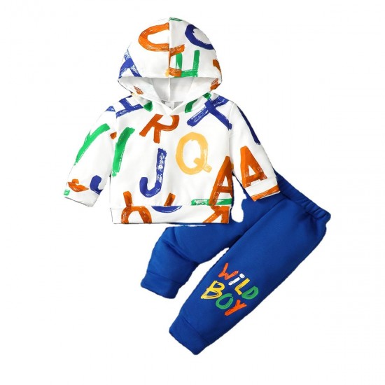 Kids Clothing Luxury Boys Multi-Color Letter Print Hooded Long-Sleeved Pants Boys Boutique Clothing Sets