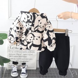 Baby clothes Autumn and winter plus cashmere casual hooded cartoon hoodie two-piece set of one-year-old boy baby clothes