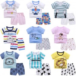 Cotton Baby Boys and Girls Summer Shirts and Shorts Sets with Custom Cartoon Prints