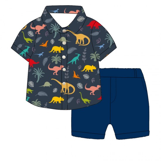 Summer Children's Baby Boy Casual Short Sleeve T-shirt Clothes Suit Outfit dino Print baby boys outfit clothing